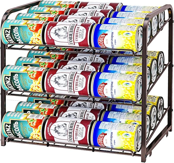 3 Tier Stackable Can Rack Organizer,for food storage,kitchen cabinets or countertops,Storage for 36 cans,Bronze