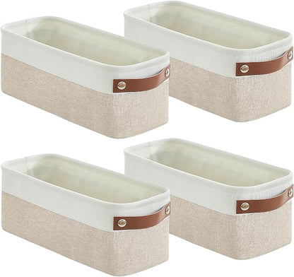 Bagnizer Small Fabric Storage Baskets, 15x6x5 inch Narrow Storage Bins 4-Pack Long Storage Basket for Organizing with Handles, Decorative Basket for Closets, Shelves, Toilet Paper, Beige