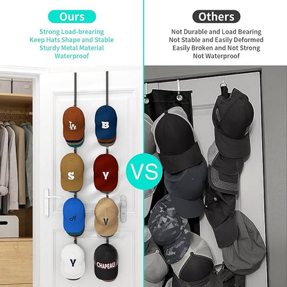 HapiRm Over Door Hat Rack - 4 Packs Metal Hanging Hat Organizer with 16 Hooks Design, Baseball Cap Hanger Organizer Storage Holds up to 80 Caps for Door, Bedroom, Closet