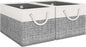 Fab totes Storage Bins 2-Pack, Foldable Storage Baskets for Organizing Toys, Books, Shelves, Closet, Large Storage Box with Rope Handles, Sturdy Organizer Bins, White & Grey