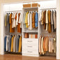 Closet System, 4FT-9FT Closet Organizer System with 3 Wooden Drawers Walk-in Closet Storage System with 5 Expandable Hanging Rods Wall Mount White