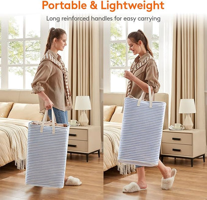 Lifewit 2 Pack Laundry Basket 80L Each, Collapsible Clothes Hamper with Reinforced Handles, Freestanding Waterproof Design for Bedroom and Laundry Room, Blue 160L Total