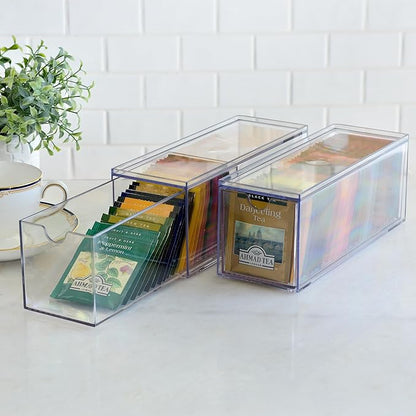 Youngever 3 Drawers Plastic Kitchen Pantry Stackable Storage Organizer, Plastic Tea Packet Organizers, Stackable Tea Bag Holder, 9" x 3" x 3.5" (Pack of 2)