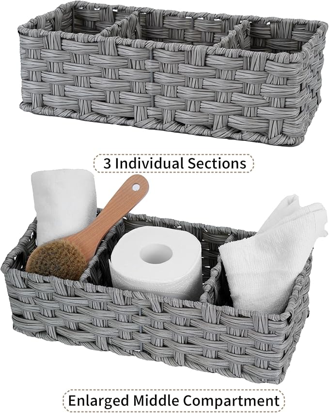 GRANNY SAYS Toilet Tray Tank Topper, Wicker Baskets for Storage, Set of 2 Waterproof Bathroom Basket for Organizing, Gray Bathroom Organization Baskets, 14¼" x 6" x 4¼"