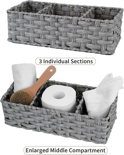 GRANNY SAYS Toilet Tray Tank Topper, Wicker Baskets for Storage, Set of 2 Waterproof Bathroom Basket for Organizing, Gray Bathroom Organization Baskets, 14¼" x 6" x 4¼"
