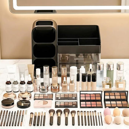 Large Capacity Makeup Organizer Countertop with Makeup Brush Holder for Vanity, Thickened Material, Bathroom Countertop Organizer Skin Care Perfumes Storage, Teen Girl Gifts for 12-23 Year（black）
