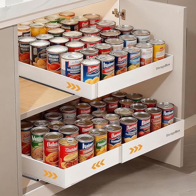 Adjustable Can Organizer for Pantry, Pull-Out Pantry Organizers and Storage, Soda Can Organizer - Great for Pantry, Kitchen Cabinet & Countertop (16.5" L x 12.2" W x 2.8" H (Adjustable Width))