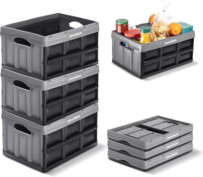 CleverMade Collapsible Storage Bins 32L 3 Pack – Heavy Duty Foldable Storage Bins with Built-In Handles for Garage Storage and Home Organization - Ocean
