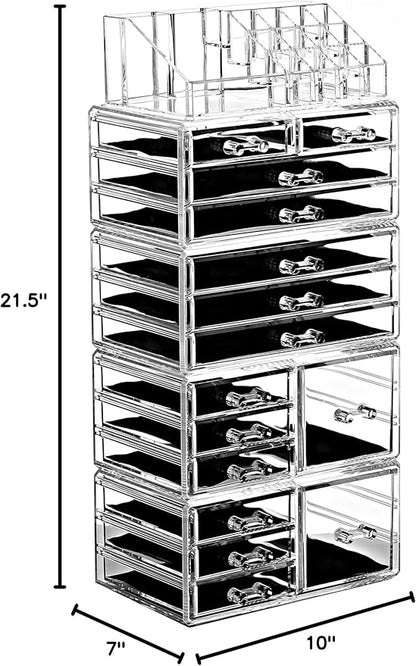 Ikee Design 5 Pcs Set Acrylic Makeup Organizer with 15 Drawers and Removable Top Lipstick Holders, Ideal for Make-up, Accessories,Enhance Your Vanity or Bathroom with Clear Design for Quick Visibility
