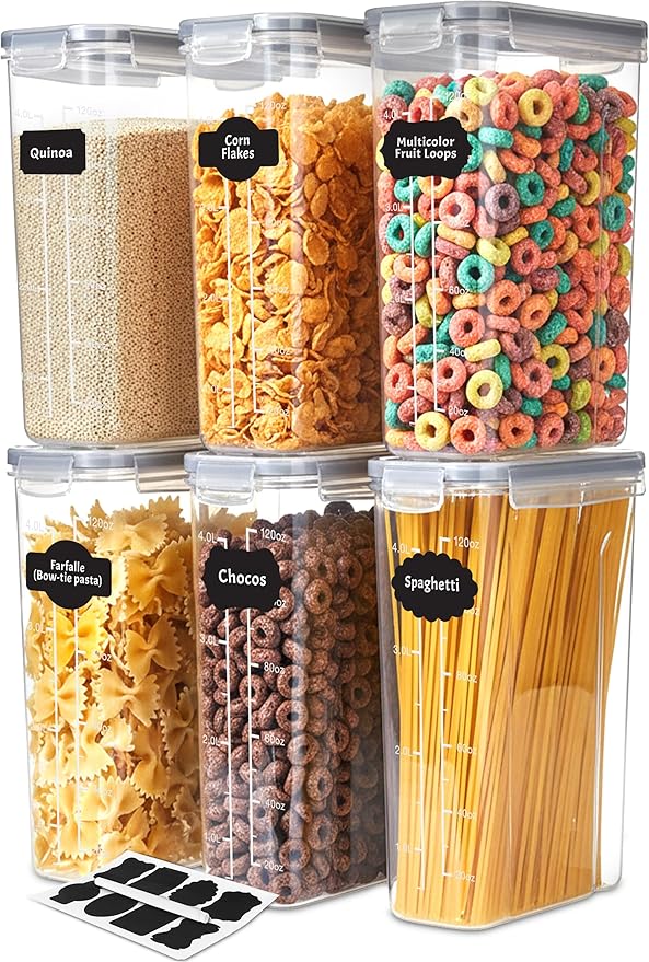 Utopia Kitchen Cereal Containers Storage Set – 6 Pack 4L(135.2 oz) Airtight Food Storage Containers with Lids, BPA-Free Cereal Dispensers for Pantry Organization and Storage (Clear)
