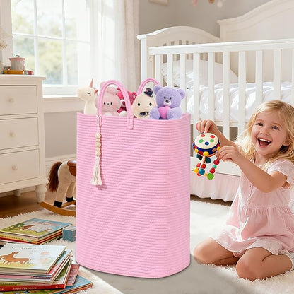 Woven Laundry Basket for Clothes, 65L Large Rectangle Laundry Hampers, Nursery Storage Basket for Toys, Tall Dirty Clothes Hamper for Bedroom Aesthetic, Bathroom, Laundry Room