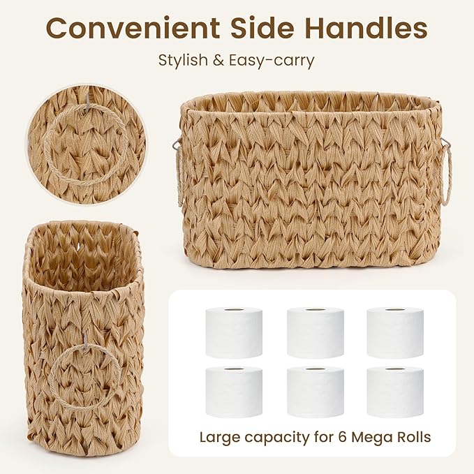 Toilet Paper Storage Wicker Paper Basket Bathroom Organizer Toilet Paper Holder Stand for 6 Mage Rolls Wicker Basket for Bathroom Accessories