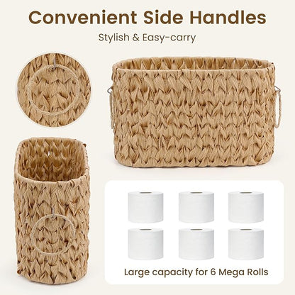 Toilet Paper Storage Wicker Paper Basket Bathroom Organizer Toilet Paper Holder Stand for 6 Mage Rolls Wicker Basket for Bathroom Accessories