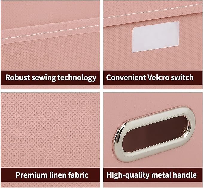 STOREONE Fabric Storage Cube Bins Foldable Organizer Container Collapsible Basket with Lids and Metal Handles, for Home, Bedroom, Closet 3 Pcs (multicolour-pink)