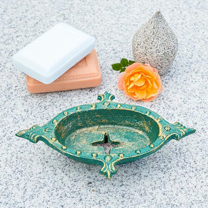 Sungmor Heavy Duty Cast Iron Soap Holder, Vintage Bar Soap Dish for Kitchen Bathroom Sink, Lovely Starfish Shape & Antique Green Sponge Dish Soap Tray, Decorative Jewelry Holder Tabletop Container