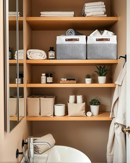 DECOMOMO Storage Bins, Large Fabric Storage Baskets for Shelves, Decorative Linen Closet Organizer, 15 x 11 x 9.5 inches (Grey & White, 1 Pack)