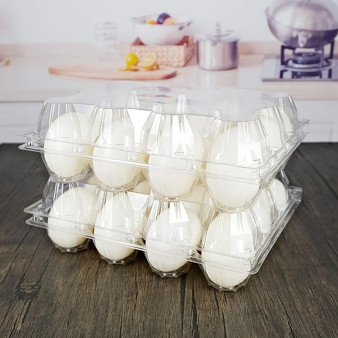 Egg Cartons 40 Packs, Clear Eco-friendly Plastic Blank Egg Cartons with Free Labels, Holds up to 12 Duck Eggs Securely, Perfect for Family Pasture Farm Markets Display - Large