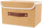 Small Storage Bin with Lid Storage Boxes,Collapsible Linen Storage Basket Container with Lid Storage Cube for Organizing Closets(Light brown)