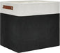 DULLEMELO Large Fabric Basket for Organizing, 17"x12"x15" Storage Basket With Leather Handles, Collapsible Storage Bin for Clothes, Toys, Books, Office, Bedroom, Closet, Nursery&Laundry (White&Black)