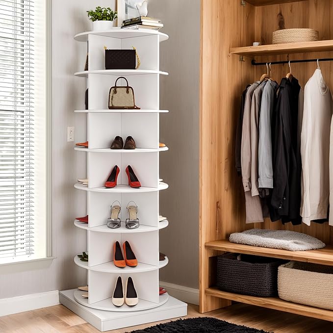 Rotating Shoe Rack Tower, 360-Degree Circular Storage Organizer for Shoes and Handbags, Vertical Space-Saving Cabinet for Entrance Hall, Independent Rotating Shoe Shelf