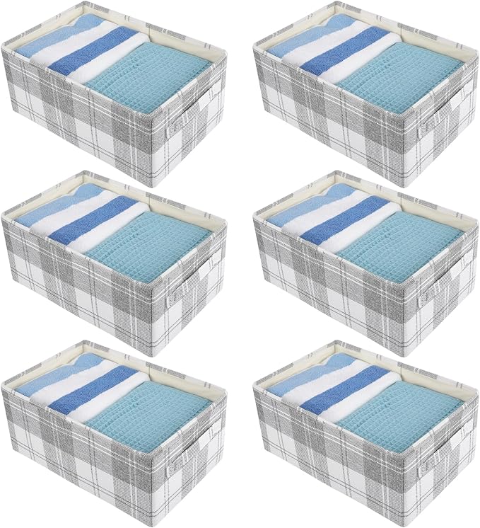 ANMINY 6 Pack Large Closet Storage Baskets for Shelves, 18 x 12 Inch Collapsible Fabric Storage Bins Washable Cloth Closet Organizing Bins Decorative Storage Baskets with Handles, Light Gray