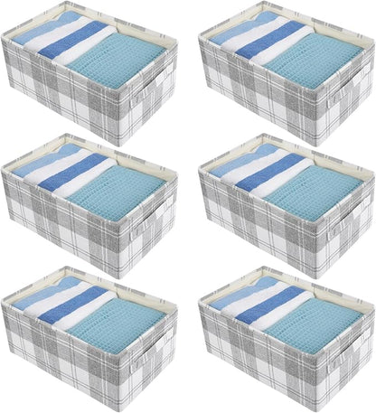 ANMINY 6 Pack Large Closet Storage Baskets for Shelves, 18 x 12 Inch Collapsible Fabric Storage Bins Washable Cloth Closet Organizing Bins Decorative Storage Baskets with Handles, Light Gray