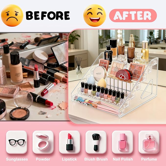Nail Polish Storage Box Makeup Organizer Cosmetics Storage Transparent Easy to Assemble 7 Layers