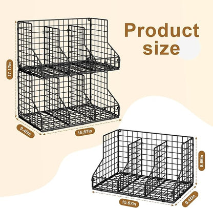 JKsmart 2 Pack Stackable Can Rack Organizer for Pantry Storage,Can Dispensers with 4 Adjustable Dividers, 2-Tier Metal Wire Basket Beverage Pop Soda Rack for Kitchen Cabinet Pantry, Black