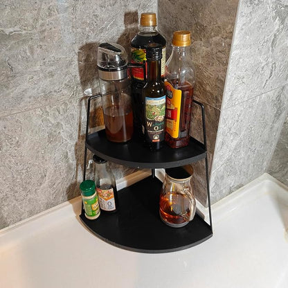 2 Tier Bathroom Counter Organizer,Standing Rack Cosmetic Holder,Wood Bathroom Organizer,Vanity Organizer Bathroom Counter Tray,for Bathroom,Bedroom (Black)