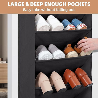 STORAGE MANIAC Over the Door Shoe Organizer Heavy-Duty Large Deep Pocket Hanging Shoe Organizer Shoe Rack Door Closet Shoe Organizer for Wall, Dorm & Narrow Door Storage Shoe Holder Black, 2 Pack