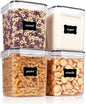 Vtopmart Food Storage Containers 2.5L / 84.5oz, 4 Pieces BPA Free Plastic Airtight Canister for Flour, Sugar, Baking Supplies, with 4 Measuring Cups and 24 Labels, Black