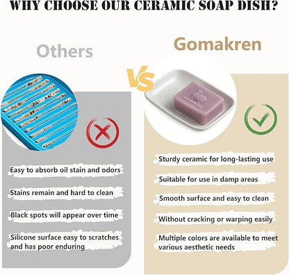 Gomakren Ceramic Soap Dish with Raised Scalloped Design, Versatile Soap Holder & Tray for Bathroom and Kitchen Sink, Prevents Soggy Soap, Modern Decor, Easy to Clean, White (5.59" x 4.02")