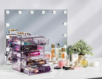 Sorbus Acrylic Makeup Organizer Set, 7-Drawer Vanity & Countertop Cosmetic Storage with Small & Wide Drawers, Purple Makeup Storage for Brushes, Lipsticks, Jewelry – Holiday Gift for Women & Teens
