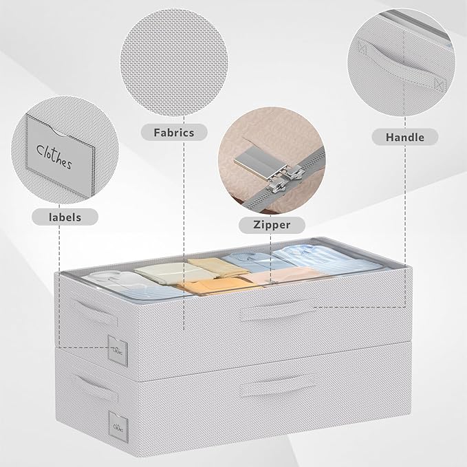 CYhom 3Pcs Under Bed Storage Bins with Metal Frame - Shoe Organizer for Closet with Clear Cover Oxford Fabric Sturdy Underbed Container Foldable Stackable Clothes Organizer (Grey, 23.5x15.7x6.3)