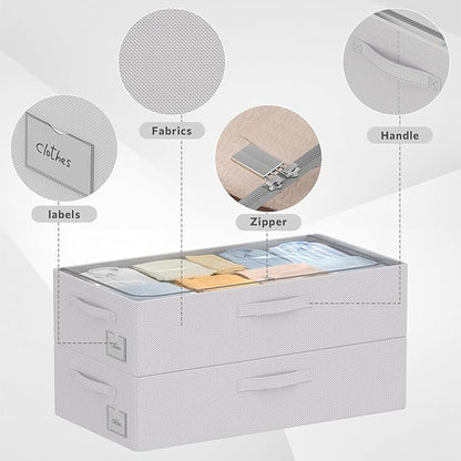 CYhom 3Pcs Under Bed Storage Bins with Metal Frame - Shoe Organizer for Closet with Clear Cover Oxford Fabric Sturdy Underbed Container Foldable Stackable Clothes Organizer (Grey, 23.5x15.7x6.3)
