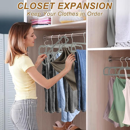 Pants Hangers Space Saving, 30 Pack Velvet Hangers for Closet with 30 Hooks, Strong Durable Non Slip Slim Clothes Hanger, Ultra Soft Flocked Hanger for Pants, Shirts, Bra, Shorts (Grey)