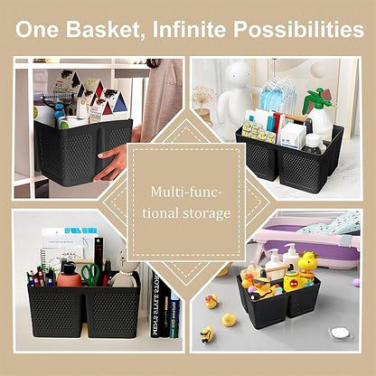 Shower Caddy Portable and Cleaning Caddy Organizer for Bathroom, Kitchen, Toiletries Storage ，Caddy organizer with handle, Rust-Resistant, Durable Material (Black, 9.36" L×7.73" W×7.24" H)