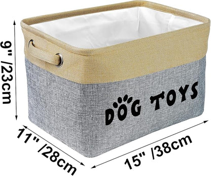 PET ARTIST Dog Toy Basket, Collapsible Dog Toy Bin Box with Comfortable Handles, Large Pet Toy Storage Basket Organizer for Accessories, Toys,Coat & Clothing,Blanket Leash (Gray, M:15"x11"x9")