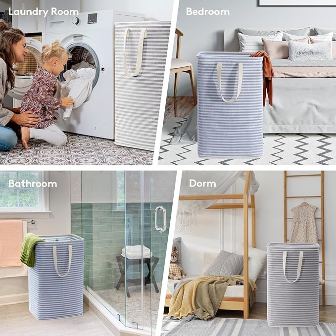 Lifewit 2 Pack Laundry Basket 80L Each, Collapsible Clothes Hamper with Reinforced Handles, Freestanding Waterproof Design for Bedroom and Laundry Room, Grey&Blue 160L Total