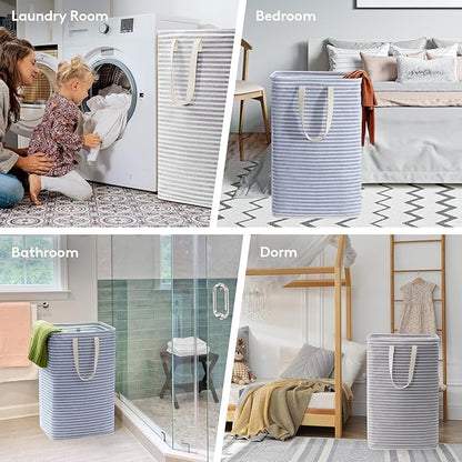 Lifewit 2 Pack Laundry Basket 80L Each, Collapsible Clothes Hamper with Reinforced Handles, Freestanding Waterproof Design for Bedroom and Laundry Room, Grey&Blue 160L Total