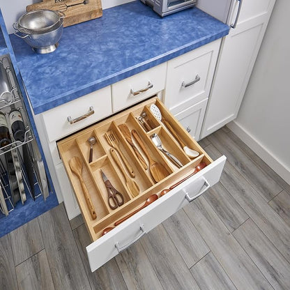 Rev-A-Shelf Trim-to-Fit Silverware Drawer Organizer For Kitchen Utensils, Cutlery Cabinet Storage Divider Insert, 33.11 x 21.97 In, Maple Wood, 4WUT-36SH