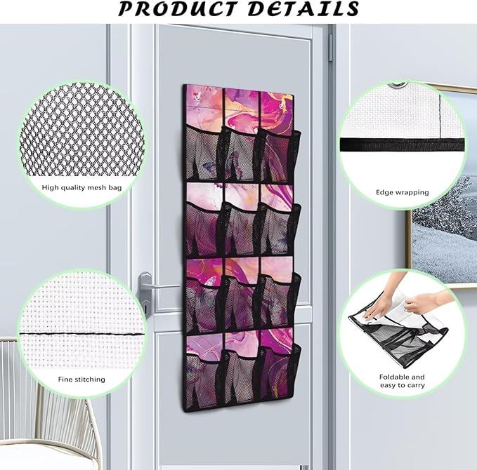 Pink Marble Over The Door Hanging Shoe Storage Pockets, Door Wall Storage Bag Clear Window Hanging Storage Bag Organizer