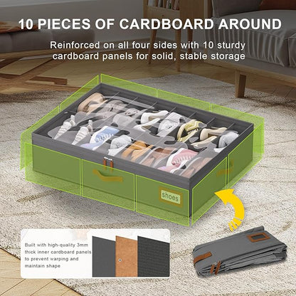 homyfort Shoe Organizer Under Bed, Fits 32 Pairs, Under bed Shoe Storage Boxes with Study Handles and Clear Cover, zapateras organizer for shoes, set of 2