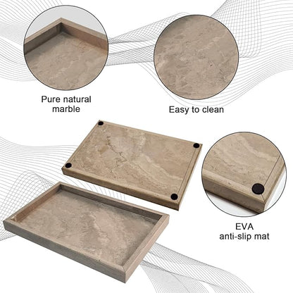 Pure Natural Marble Tray for Bathroom, Dresser, Sink. Cosmetics, toiletries, perfumes, Jewelry, Candles, etc. can be Placed (Floral Wood Grain, 12" x 8" x 1.2")