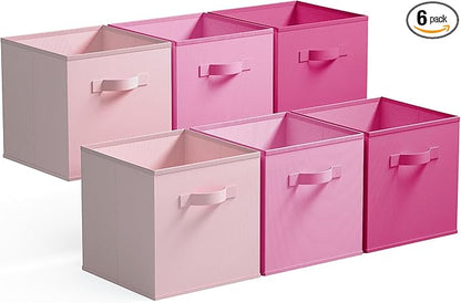 GRANNY SAYS Cube Storage Bins, 13x13 Cube Storage Organizer, Fabric Collapsible Storage Bins with Handle, Storage Cubes for Shelves, Closet, Pink Gradient, 6-Pack