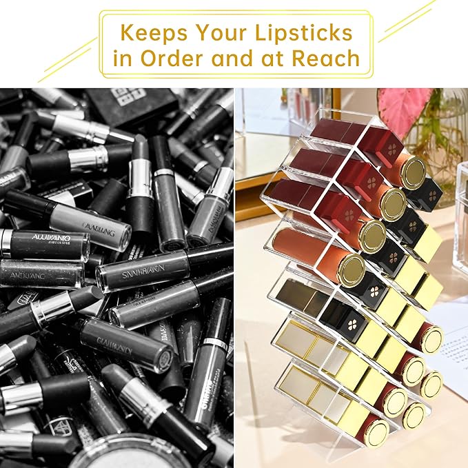 Nimiah Lipstick Organizer Holder 28-Slots - Stackable Clear Fish Shape Lipstick Tower for Vanity, Countertop, Desktop - Space-Saving Storage Holder for Lip Gloss, Makeup Brushes