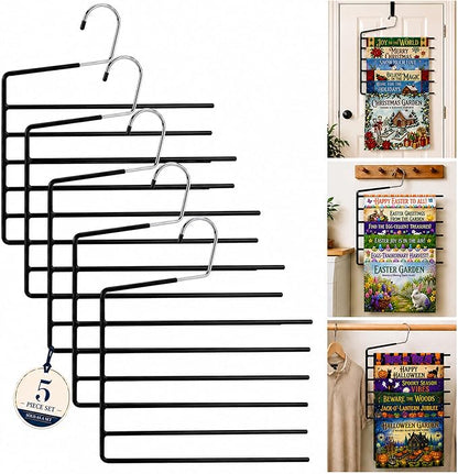 5 Pack 6-Tier Garden Flag Storage Organizer, Space Saving Storage for Bedroom, Garage & Home, Wrinkle-Free Design for Seasonal Flags, Pants, Jeans & Ties, Gift Idea for Home Organization.