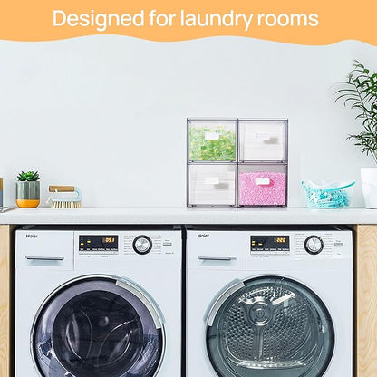 Vtopmart 2 Pack Dryer Sheet Holder and Laundry Pods Container,Clear Stackable Storage Drawers for Washing Powder, Scent Booster Beads, Color Catchers & Wool Balls, Ideal for Laundry Room Organization