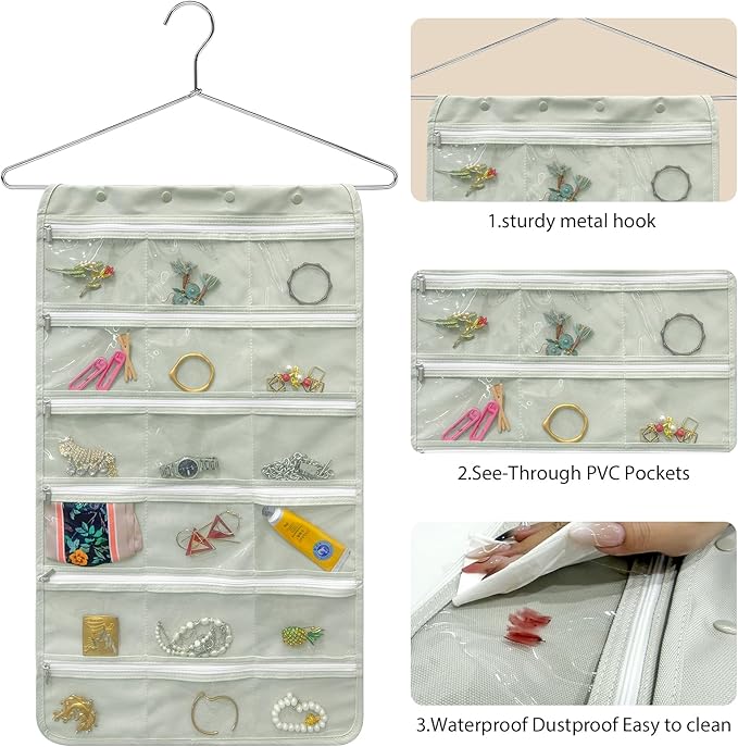 Bloss Hanging Jewelry Organizer and Storage Travel with Zipper, Travel Jewelry Organizer, Earring Travel Storage Holder with 36 Pockets, Travel Jewelry Holder for Suitcase,Closet,Foldable Roll Case