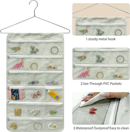 Bloss Hanging Jewelry Organizer and Storage Travel with Zipper, Travel Jewelry Organizer, Earring Travel Storage Holder with 36 Pockets, Travel Jewelry Holder for Suitcase,Closet,Foldable Roll Case